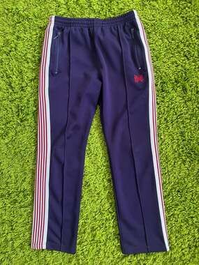 Needles Embroidered Striped Poly-Jersey Track Pants in Eggplant